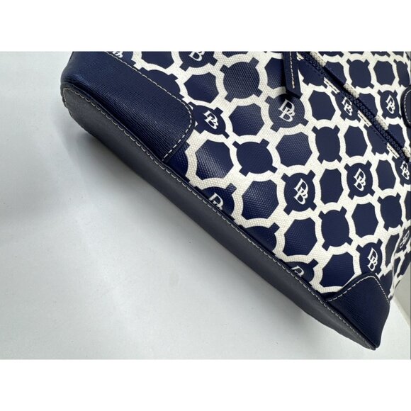 Dooney & Bourke DB Navy Blue White Shoulder Handbag Bag Tote Purse Zip Pockets - Picture 15 of 16